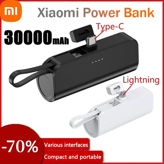 Xiaomi 30000mAh Portable Power Bank 25W Mini Lightweight External Battery for iPhone Samsung Built-in Type C Lightning Plug